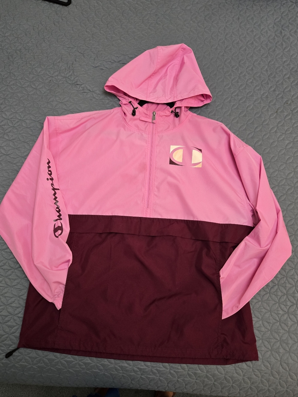 Champion Pink and Maroon Hooded Windbreak Pullover